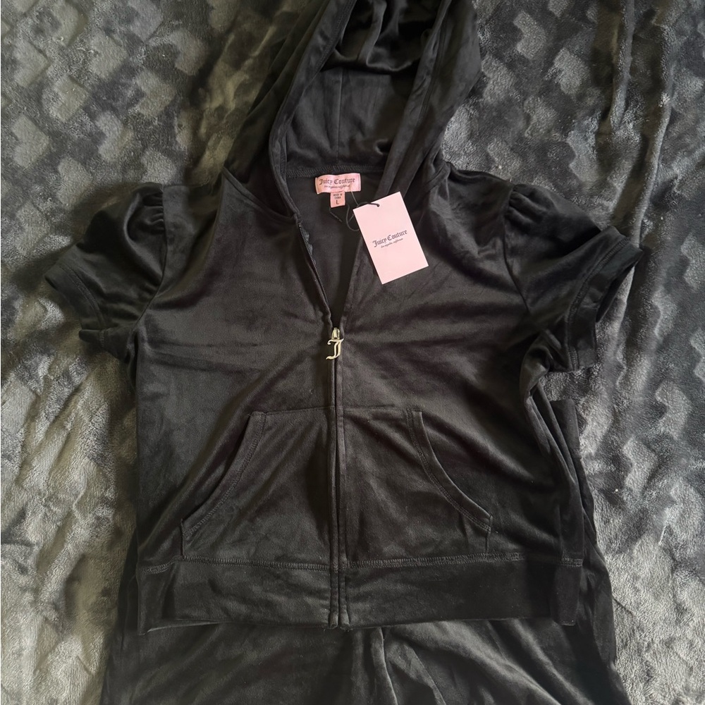 2pc Juicy Couture Black Velour Hoodie & Shorts Set